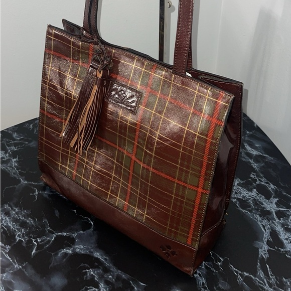PATRICIA NASH Handbag Toscano Tote Autumn Plaid Leaf Logo Tote Bag AUTHENTIC - Picture 5 of 13